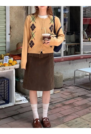 yellow knit cardigan