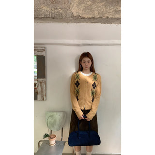 yellow knit cardigan