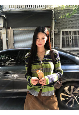 striped cardigan set