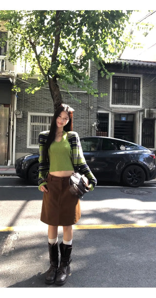 striped cardigan set