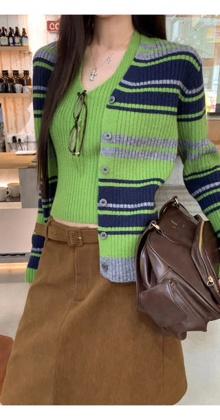 striped cardigan set