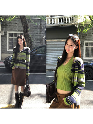 striped cardigan set