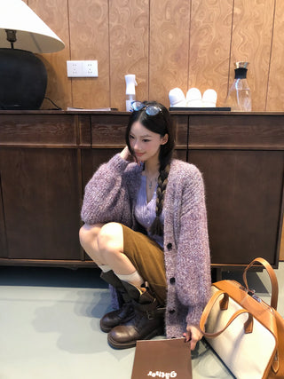 purple knit cardigan