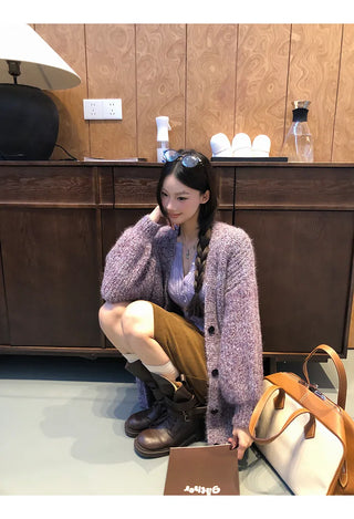 purple knit cardigan