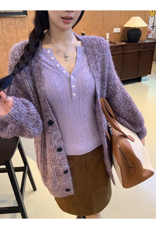 purple knit cardigan