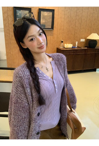 purple knit cardigan