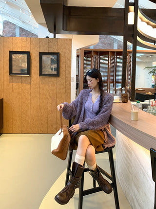 purple knit cardigan