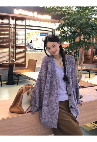 purple knit cardigan