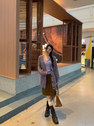 purple knit cardigan