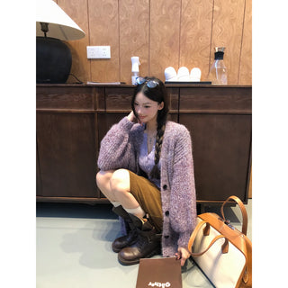 purple knit cardigan