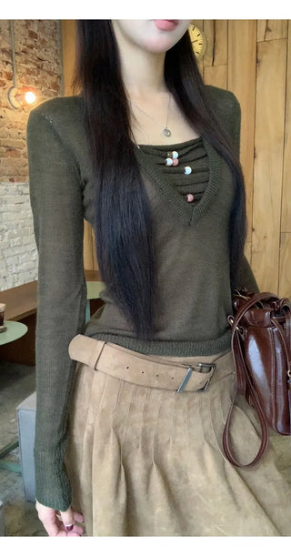 green slim sweater