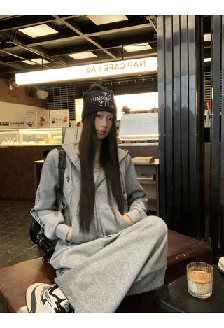 gray hooded coat