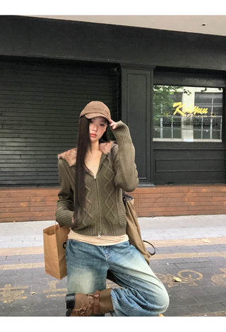 green hooded cardigan