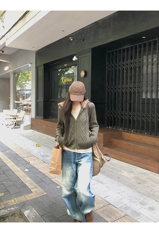 green hooded cardigan