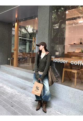 green hooded cardigan