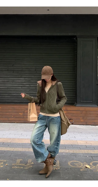 green hooded cardigan