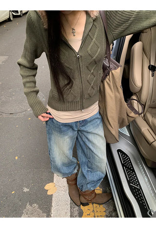 green hooded cardigan