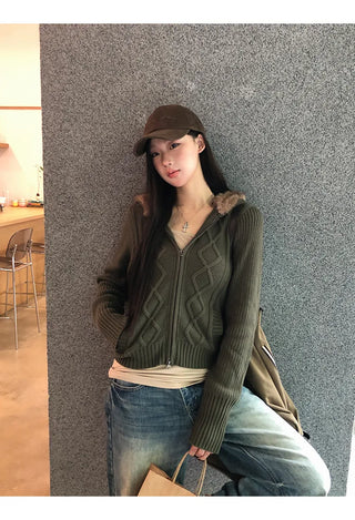 green hooded cardigan