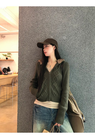 green hooded cardigan