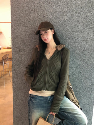green hooded cardigan