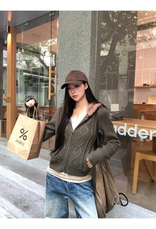 green hooded cardigan