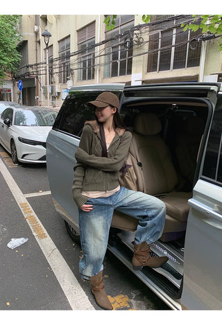 green hooded cardigan