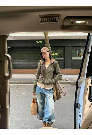 green hooded cardigan