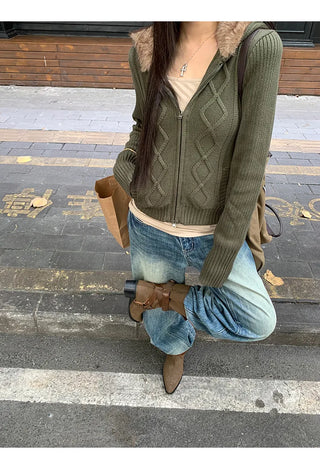 green hooded cardigan