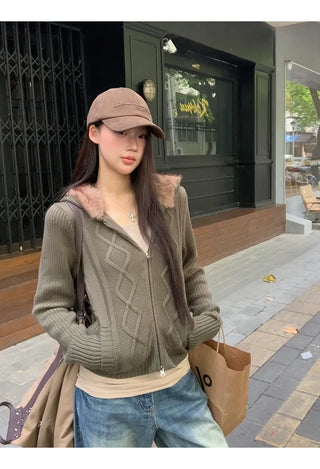 green hooded cardigan