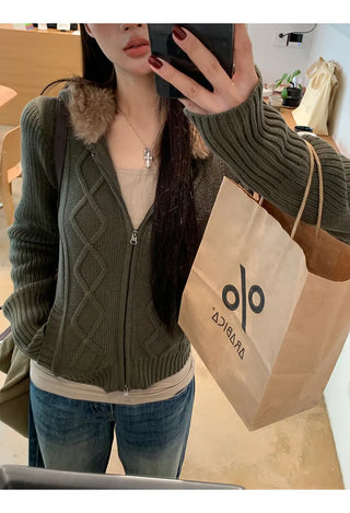 green hooded cardigan