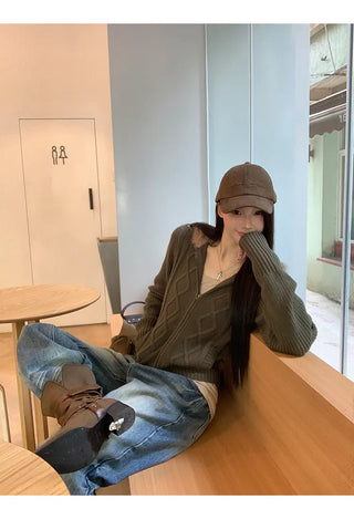 green hooded cardigan