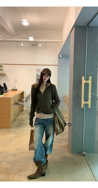 green hooded cardigan