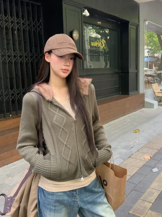 green hooded cardigan