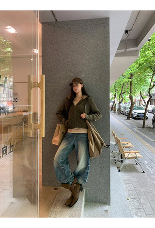 green hooded cardigan