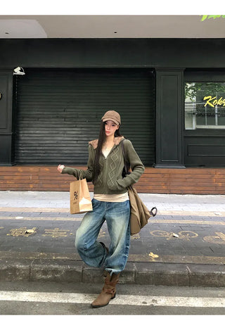 green hooded cardigan