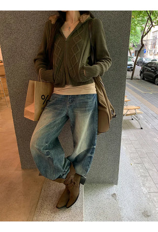 green hooded cardigan