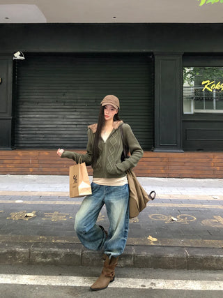 green hooded cardigan