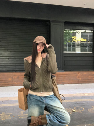 green hooded cardigan