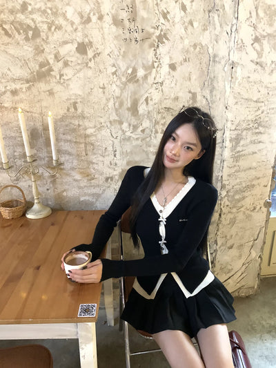 black knit cardigan