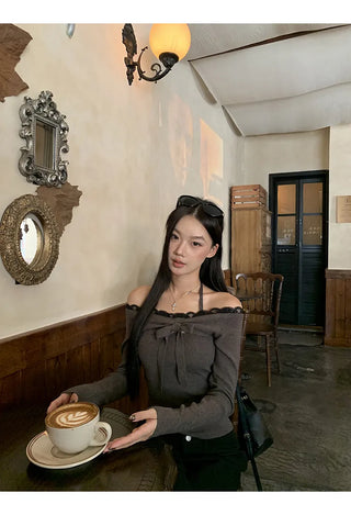 lace off-shoulder sweater