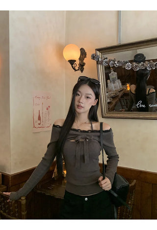 lace off-shoulder sweater