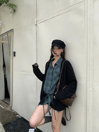 black knit cardigan