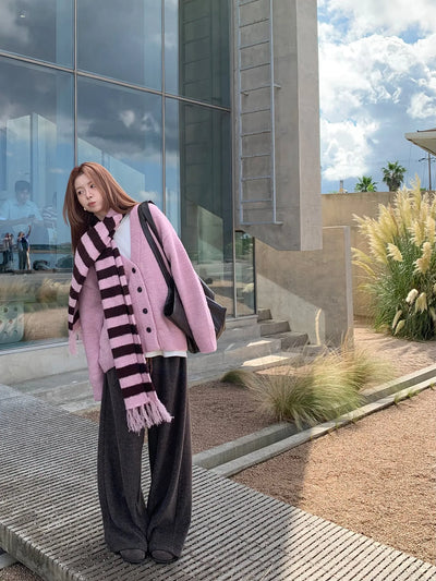 pink knit cardigan