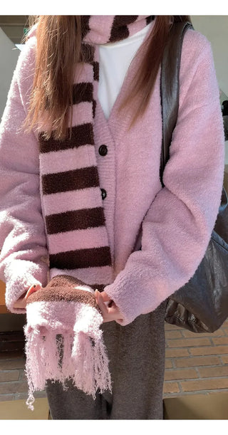 pink knit cardigan