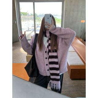 pink knit cardigan