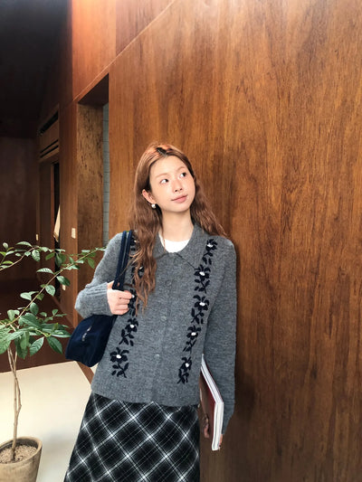 gray knit cardigan