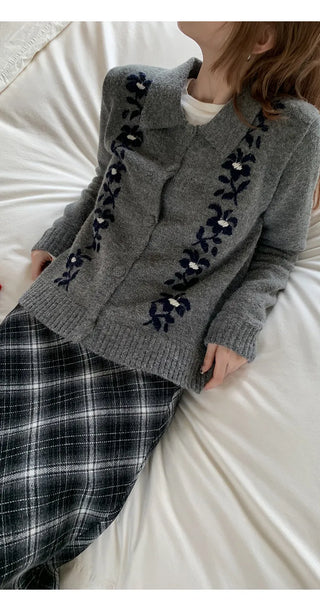 gray knit cardigan
