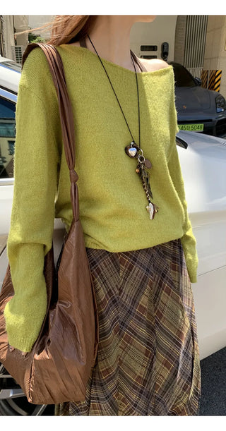 green diagonal sweater