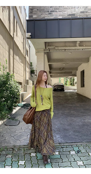 green diagonal sweater