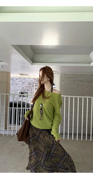 green diagonal sweater